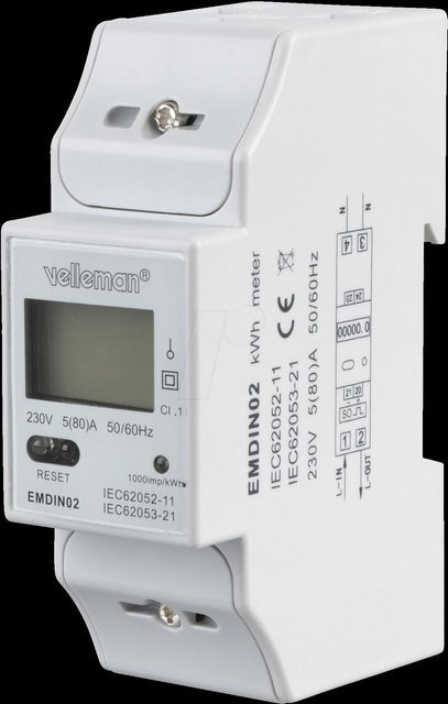 Velleman EMDIN02 Energiekosten-Messgerät mit LCD-Display in Weiß - Bild 2