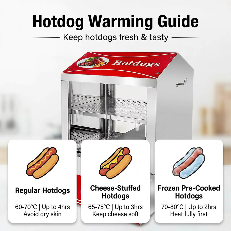 Podofo Kommerzieller Hot-Dog-Dampfgarer aus Edelstahl in Silber, 2-stufig, 1000W, 27L mit mechanischer Temperaturregelung - Bild 3