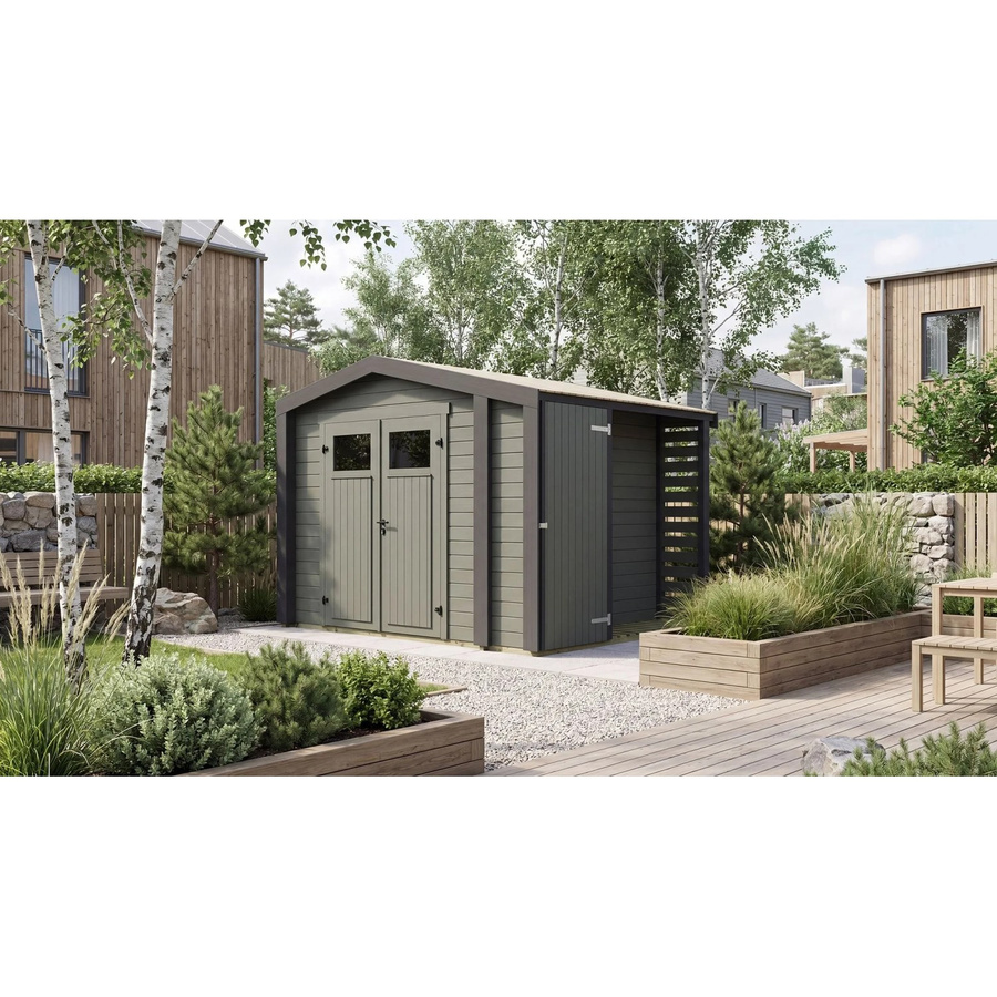 Weka Gartenhaus Killarney Satteldach in Grüngrau lasiert B/T/H: 300 x 300 x 246 cm - Bild 2