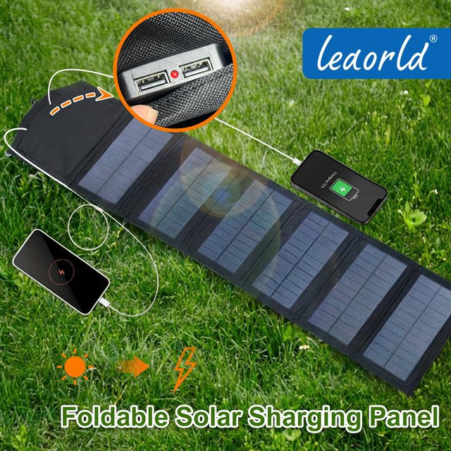 LEAORLD 60W Solarpanel-Ladegerät, faltbares monokristallines USB-Solar-Handy-Ladegerät in Schwarz - Bild 1
