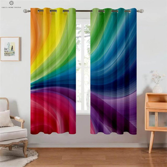 Yiran Furniture Verdunkelung Wärmedämmvorhänge Regenbogen mit Farbverlauf, 2 Stück, Breite: 100 cm, Höhe: 130 cm - Bild 1