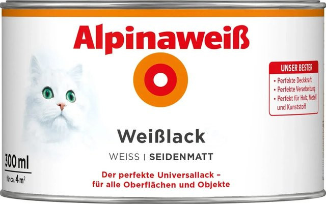 Alpina Weißlack für Holz wasserbasiert seidenmatt in Weiß 300 ml - Bild 1