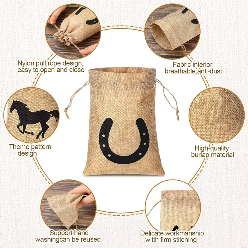 5-teiliges Set Geschenktüten mit Western-Pferd und Hufeisen-Muster von HGDTFF in Beige aus Papier und Jute für deine Cowboy-Geburtstagsparty - Bild 2