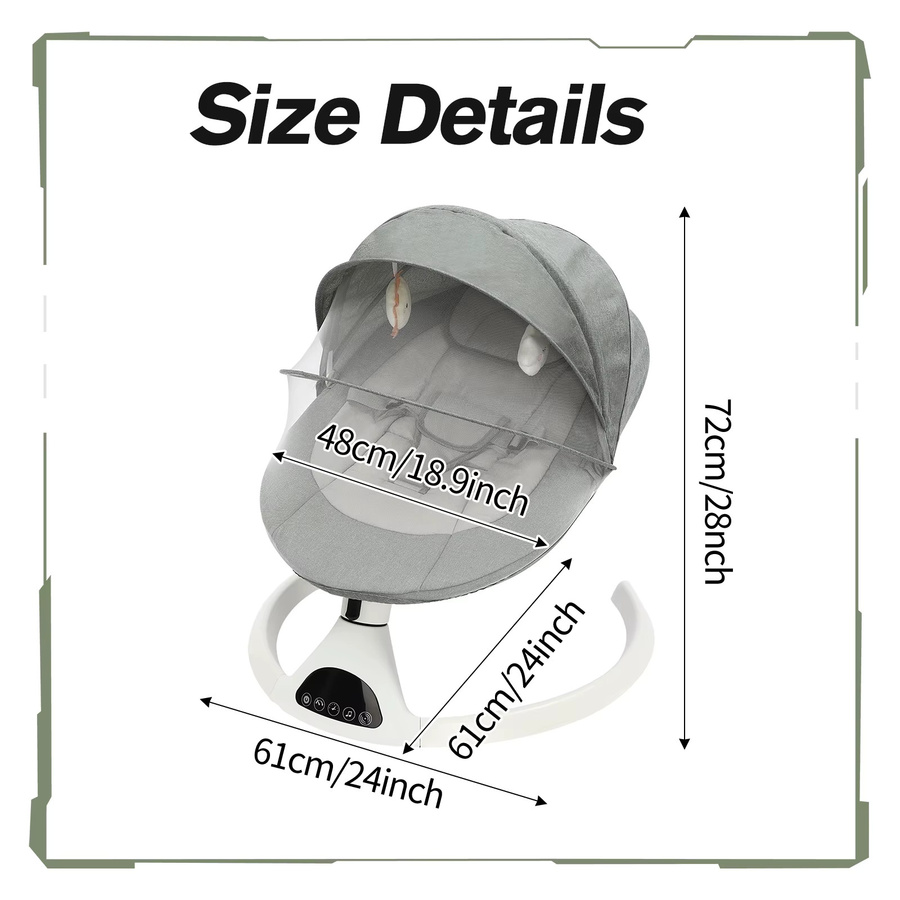 Elektrischer Baby-Schaukelstuhl in Grau mit Bluetooth-Schlafliedern und Moskitonetz, B/T: 72 x 48 cm - Bild 4