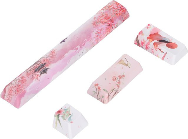 Koogeelife DIY Tastenkappen-Set mit Pfirsichblüten-Schönheitsmuster in Pink, bestehend aus 4 Tasten inklusive Leertaste, ESC und Eingabe - Bild 1