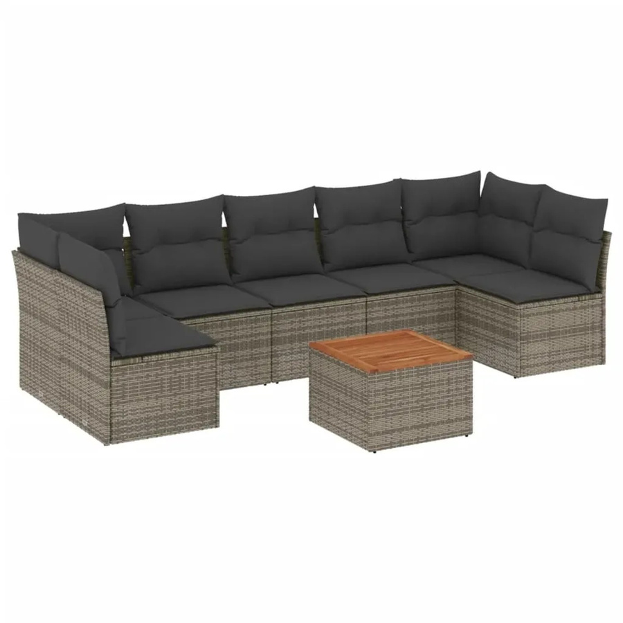 vidaXL 8-teilige Garten-Sofagarnitur in Grau aus Poly-Rattan mit Kissen und Stauraum - Bild 2