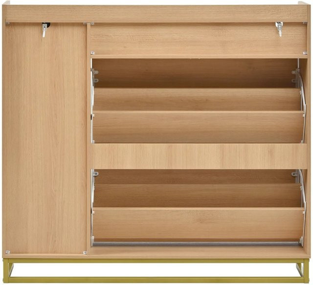 okwish Schuhschrank modern mit Klappdeckel und Soft-Close-Türen in Natur, B/T/H: 110 x 24 x 100 cm - Bild 1