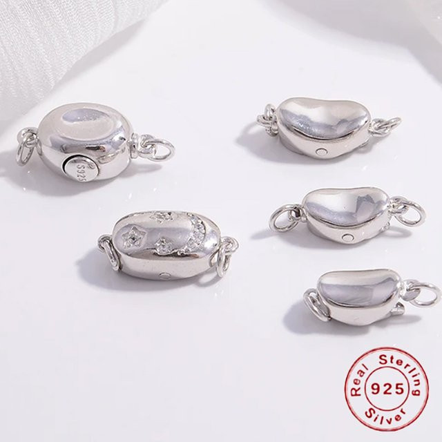 LICHENG Halskette Armbänder Verschluss, S925 Sterling Silber, Barren Bean Snap - Bild 1