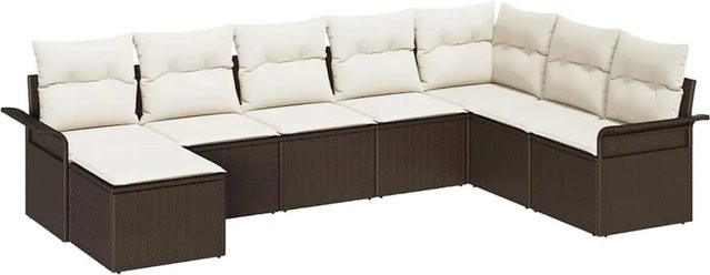 vidaXL Garten-Sofa-Set aus Poly-Rattan in Braun mit 8 Teilen, L-Form Ecksofa mit Kissen und integriertem Stauraum - Bild 1