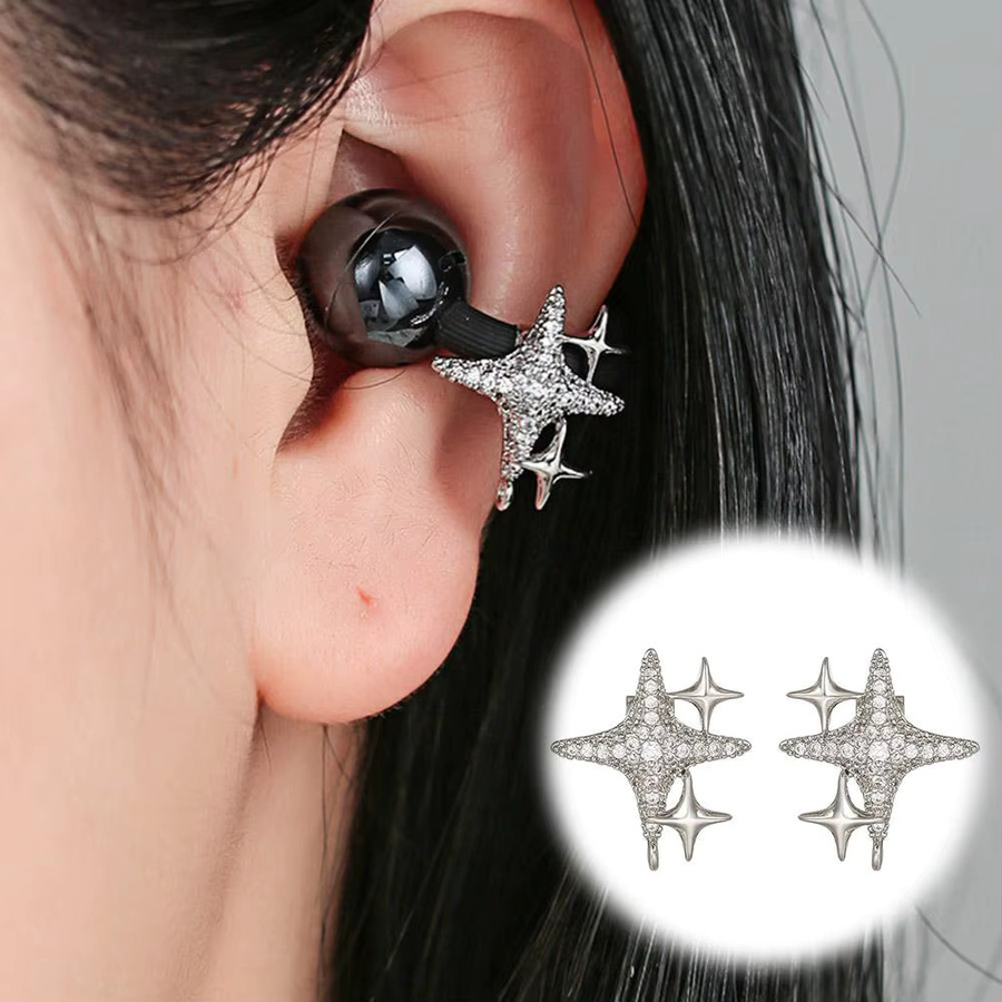 STERN Ohrclip-Dekoration mit Diamant-Schnalle und Zirkon für Bluetooth-Kopfhörer, Silber, Unisex - Bild 4