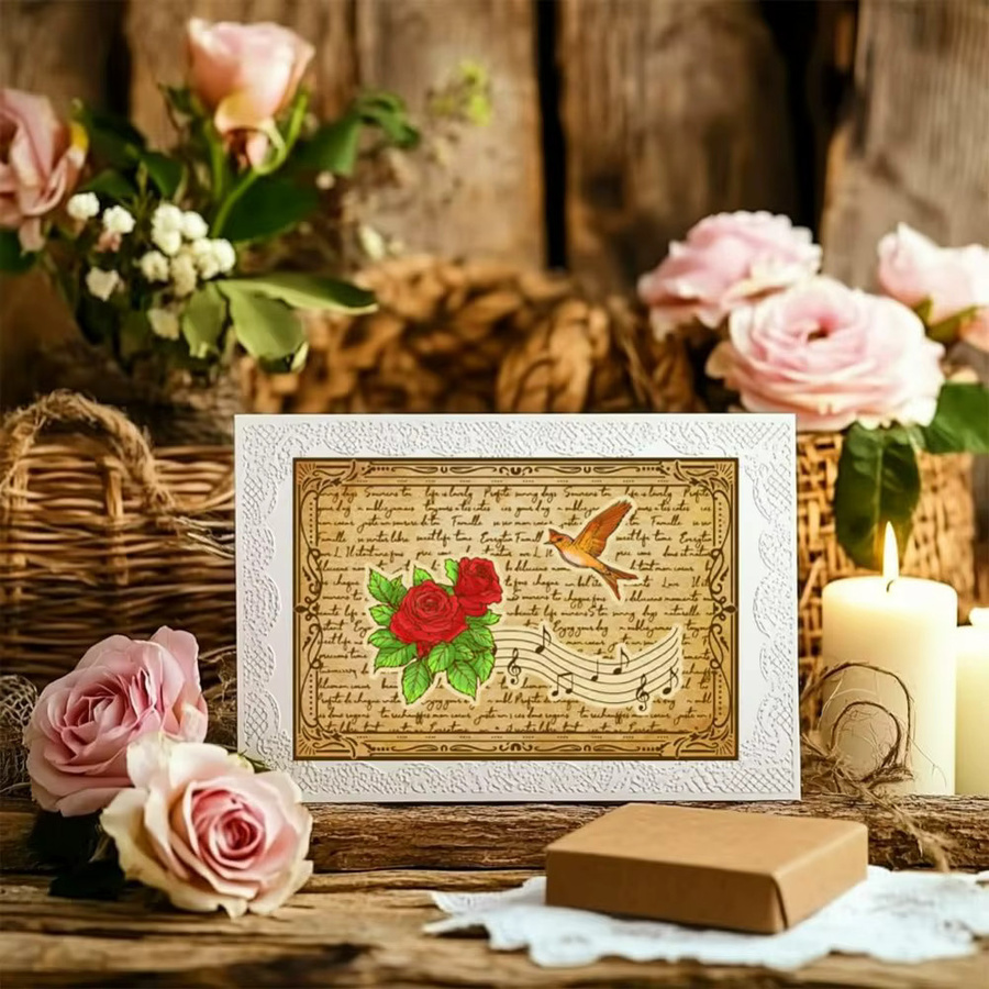 Transparenter Retro-Stempel mit Blumen- und Vogelmotiv für die Kartenherstellung - Bild 3