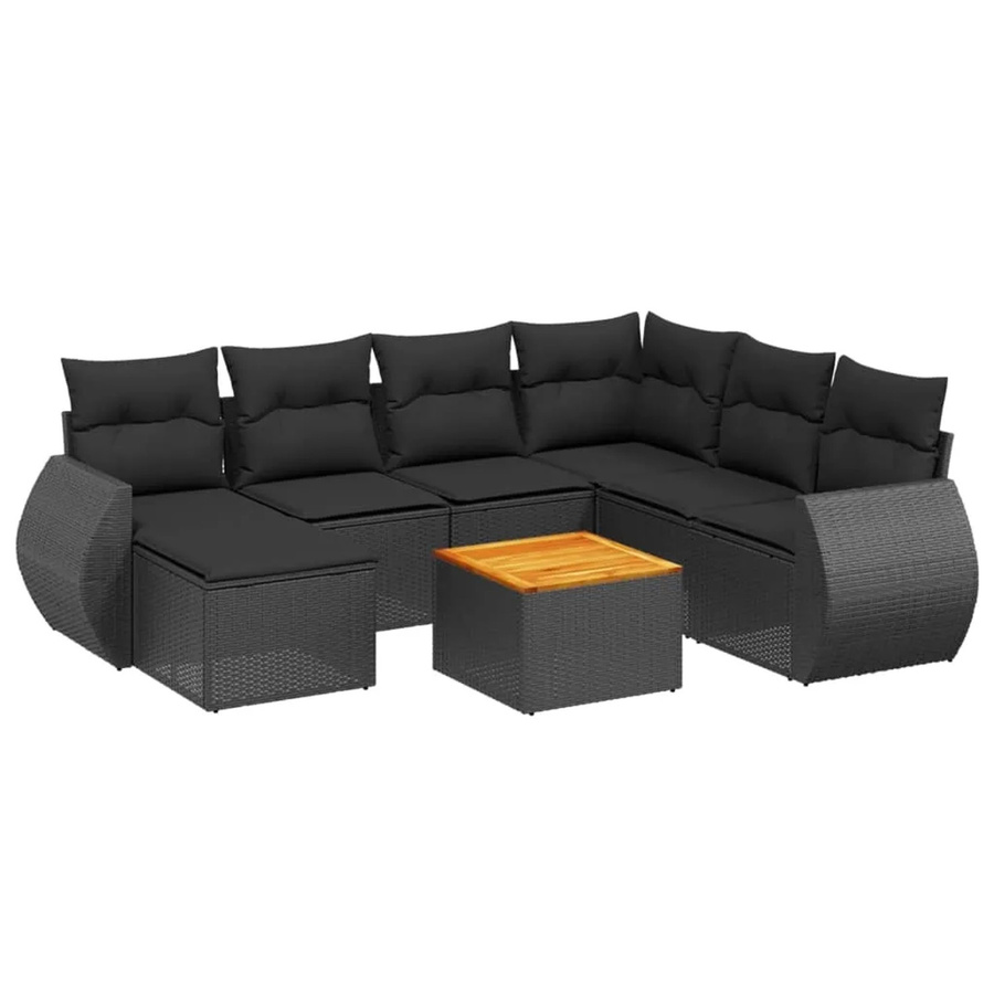 vidaXL 8-tlg. Garten-Sofagarnitur in L-Form aus Poly-Rattan mit Kissen in Schwarz - Bild 2