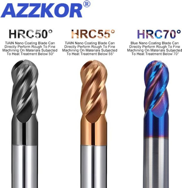 AZZKOR 4-schneidiger Kugelschaftfräser aus Wolframkarbid für Stahlmaterial, CNC-Fräser Werkzeug, R0,5-R6,0 mm - Bild 1