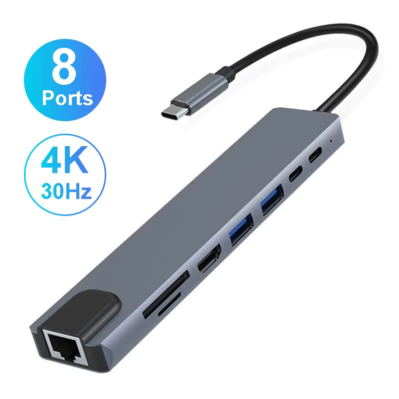 KEBIDUMEI 8-in-1 USB-C Dockingstation in Grau mit 4K HDMI, USB 3.0 und RJ45-Schnittstelle - Bild 6