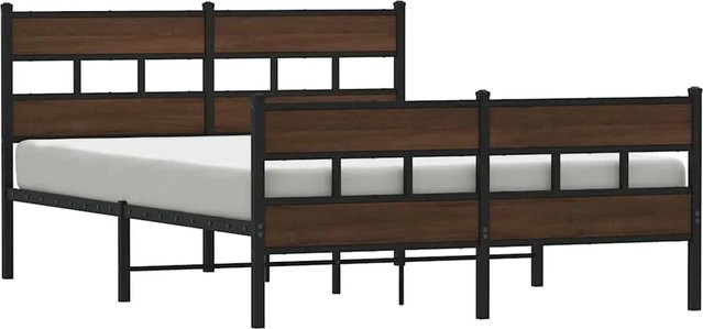 vidaXL Metallbett in Eiche Braun ohne Matratze B/T/H: 160 x 200 x 91,5 cm - Bild 1