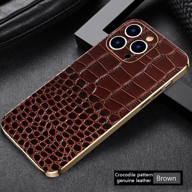 Langsidi Echte Ledertasche für iPhone 16 15 14 Pro Max in Braun mit Stoßfestem Kamera-Schutz - Bild 1