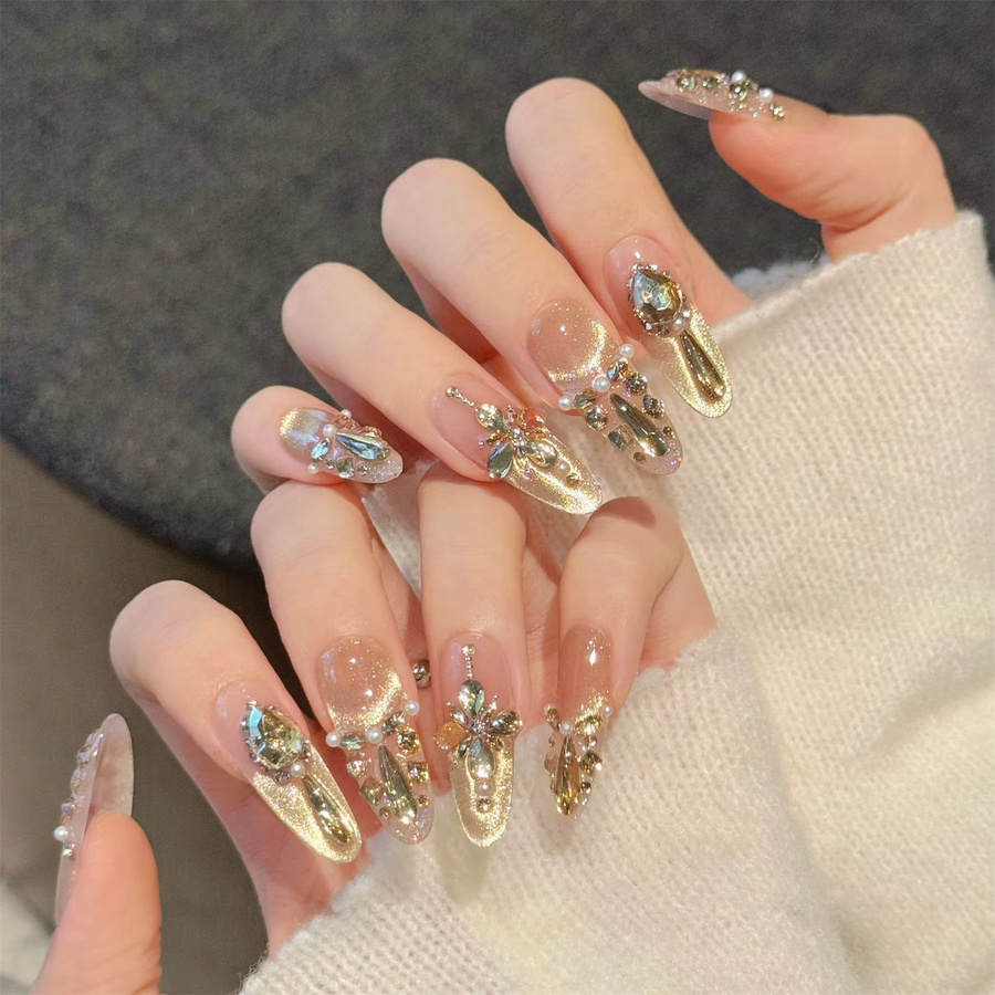 YADORNOS Press on Nails, Champagner, Mandelform, 10 Stück - Bild 2