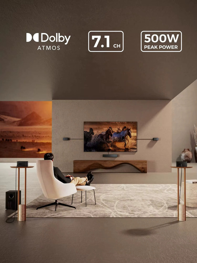 ULTIMEA 500W 7.1 Dolby Atmos Soundbar mit 4 Surround-Lautsprechern und kabellosem Subwoofer in Schwarz mit Bluetooth und HDMI eARC - Bild 4