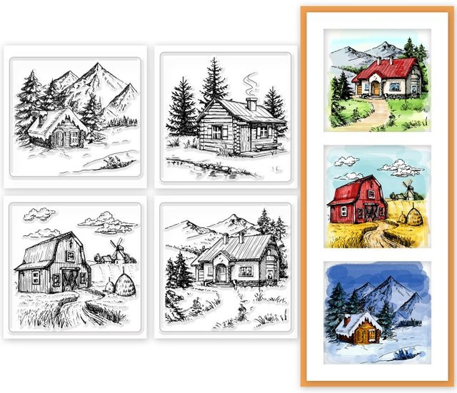 4 Stück Mini-Hütten Klarstempel aus Silikon für DIY Scrapbooking und Landschaftsgestaltungen in Transparent - Bild 1