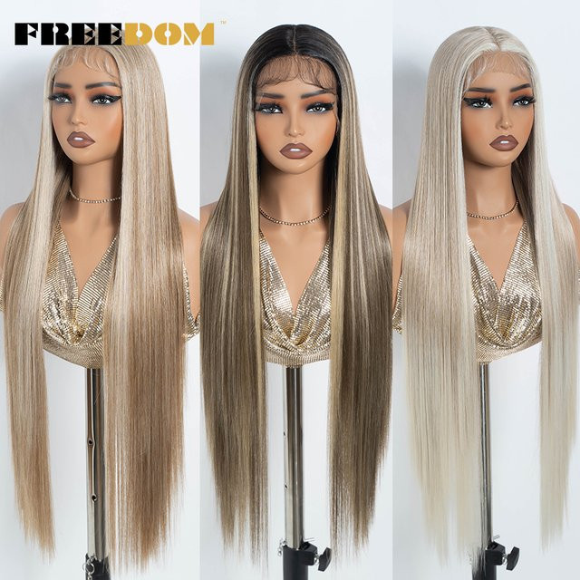 FREIHEIT Synthetische Lace-Front-Perücke, Ombre-Rot, Blond, Braun, Damen - Bild 1