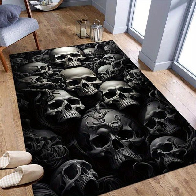 Wucifang Jewelry Teppich mit Totenkopfmuster in Schwarz, B/B: 60 x 40 cm - Bild 1