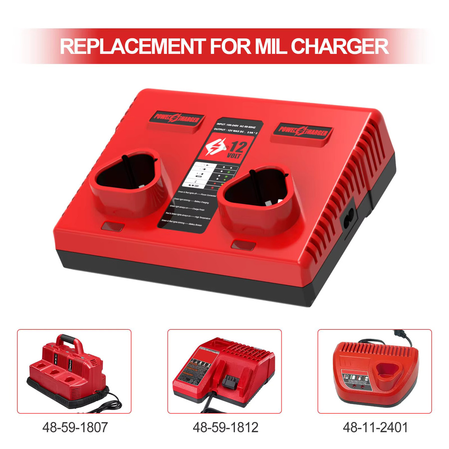 Milwaukee Ersatz-Akkuladegerät Dual-Port-Ladegerät für M12 N12 Lithium-Akkus 48-11-2401 und 48-11-2420 in Rot - Bild 3