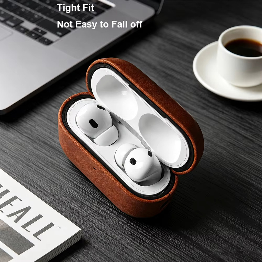 Premium Leder Kopfhörerhülle für Apple AirPods Pro 2, Pro 3 und AirPods 4 in Grau oder Braun - Bild 3