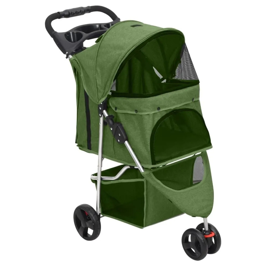 vidaXL Hundewagen faltbar aus Oxford-Gewebe und Stahl, Grün, B/T/H: 80 x 46 x 98 cm - Bild 2