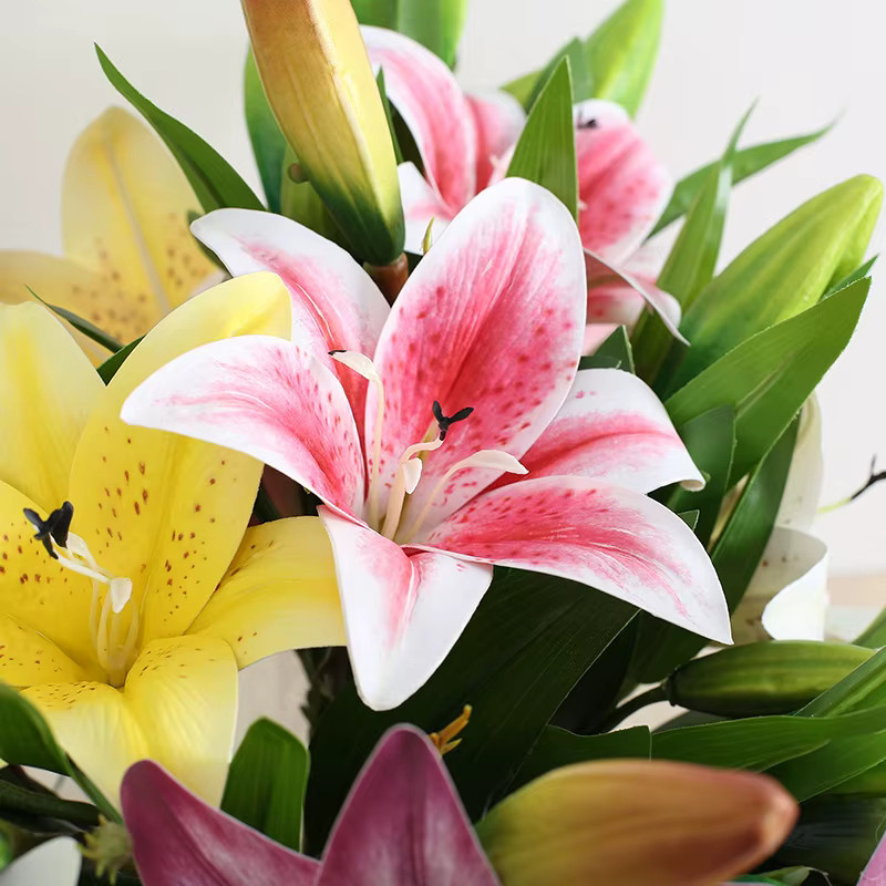 Uflower Künstlicher Lilien-Blumenstrauß aus Seide in Pink, Höhe: 41 cm - Bild 2