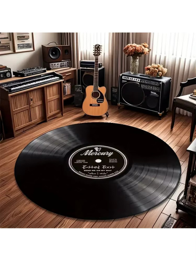 VIKAMA Schallplatten-Teppich in Schwarz, weicher Vinyl-Teppich für Wohnzimmer, Arbeitszimmer oder Studio - Bild 2