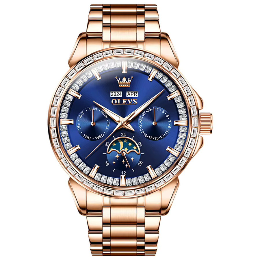 OLEVS Armbanduhr, Automatik, Edelstahl, Bicolor, Roségold, Blau, Herren - Bild 7