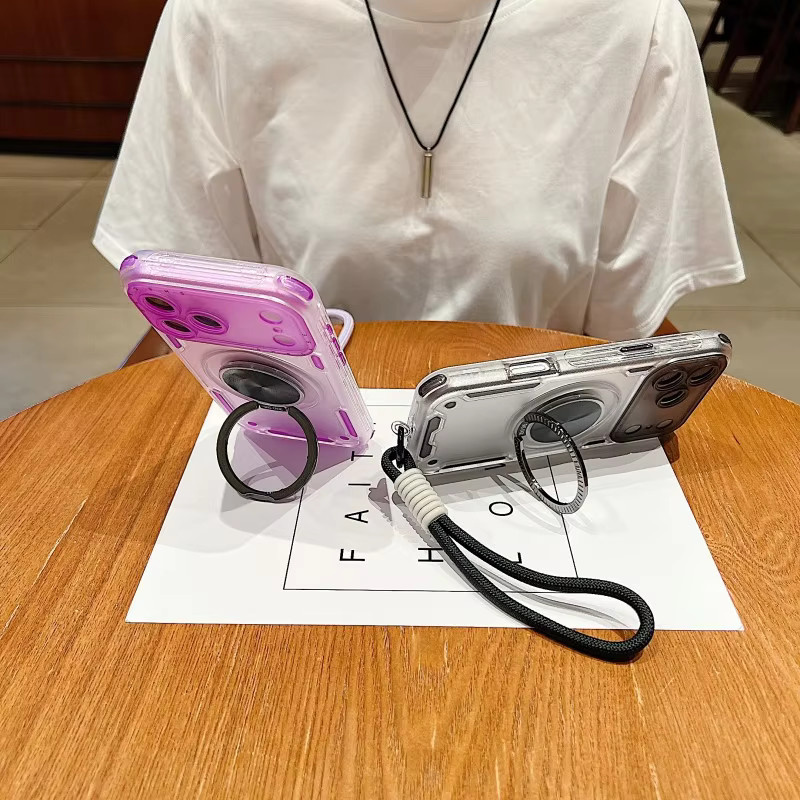 EHUIDE 3-in-1 Ringständer-Hülle für iPhone 11 bis 17 Pro Max Plus, stoßfeste TPU-PC Schutzhülle mit Handgelenkschlaufe und Tragekordel, transparent - Bild 2