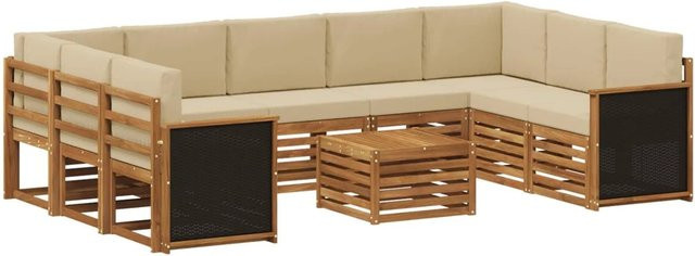 vidaXL Sofagarnitur aus Massivholz Akazie in Natur-Beige mit Latten-Design und Armlehnen - Bild 1