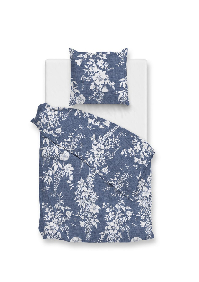 Zohome Cotton Bettwäsche Ibisco di Lino Urban Blue mit Blumenmuster in Blau und Weiß, B/H: 155 x 220 cm und 80 x 80 cm - Bild 1