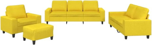 vidaXL 4-tlg Sofagarnitur modern in Hellgelb mit Stoffbezug und Ottoman - Bild 1