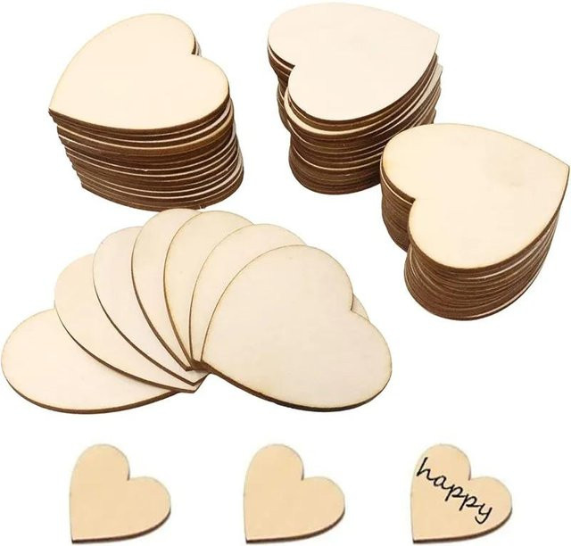 Natürliche unbehandelte Holzherzen in Beige für deine DIY-Bastelarbeiten und Weihnachtsdekoration - Bild 1