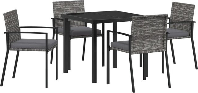 vidaXL Garten Essgruppe 5-teilig aus Poly-Rattan und Stahl in Grau mit Glastisch - Bild 1