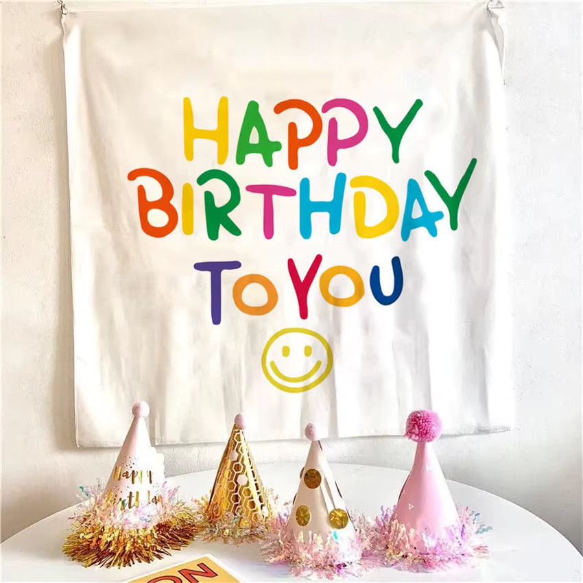 VIKAMA Geburtstag Party Hintergrund Wandbehang aus Stoff mit bunten Buchstaben für drinnen und draußen, Multicolor - Bild 2