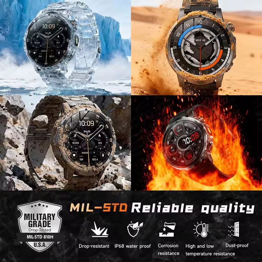 GUHUAVMI Military T-Rex 3 Smartwatch für Männer mit AMOLED Bildschirm, wasserdicht und integrierter Taschenlampe, Farbe: Schwarz - Bild 4