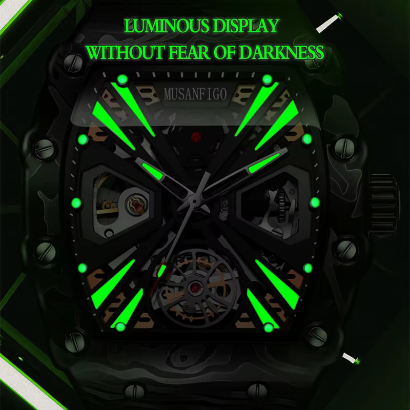 MUSANFIGO Armbanduhr, Automatik, Silikon, Schwarz, Herren - Bild 2