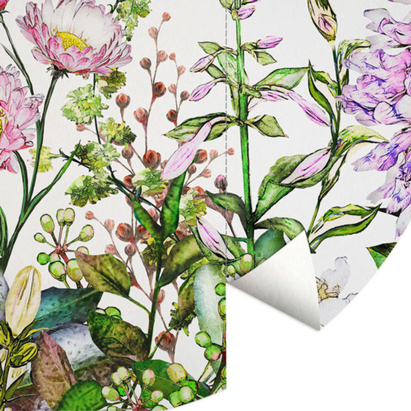 K&L Wall Art Runde Vliestapete Florale Sommer Blumenwiese Mehrfarbig Matt - Bild 2