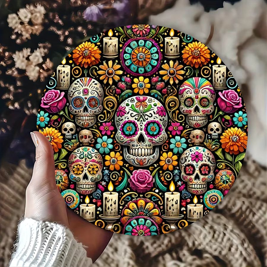 HELLOYOUNG Metallschild Candy Skull Kranz Tag der Toten Dekoration, rund, multicolor - Bild 3
