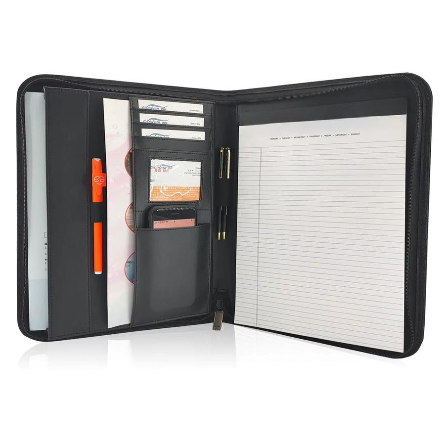 Bisofice Business Pad Folio Organizer aus PU-Leder mit Reißverschluss in Schwarz für A4 Dokumente und Tablet - Bild 7