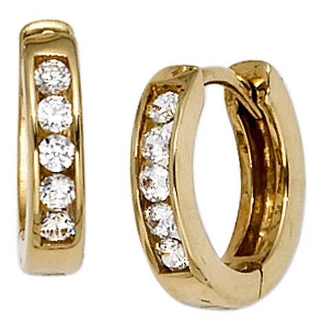 Colfem Creolen 333 Gelbgold, 10 Zirkonia, Ohrringe - Bild 1