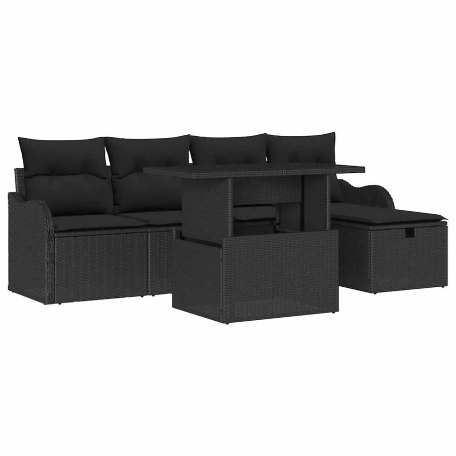 vidaXL Garten-Sofa-Set aus Polyrattan in Schwarz, 6-teiliges L-Shape Lounge-Set mit Kissen für Terrasse und Garten - Bild 2