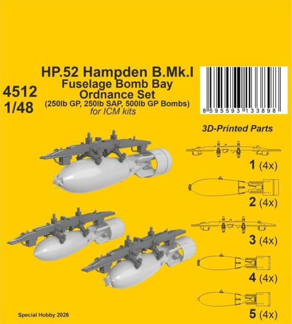 ICM HP.52 Hampden B.Mk.I - Fuselage Bomb Bay Ordnance Set - Bild 1