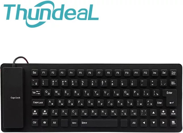 ThundeaL Silikon-Tastatur mit 85 Tasten, wasserdicht, USB-kabelgebunden, Schwarz, Layout: Englisch/Russisch - Bild 1