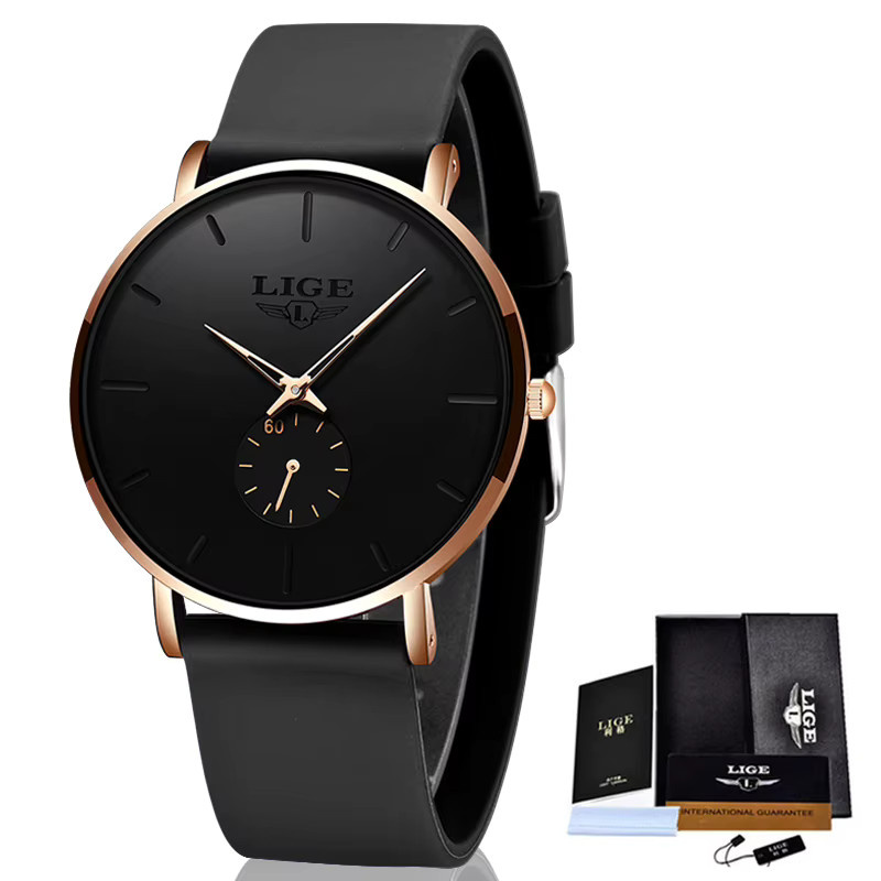 LIGE Armbanduhr, Quarz, Silikon, Schwarz, Herren - Bild 4