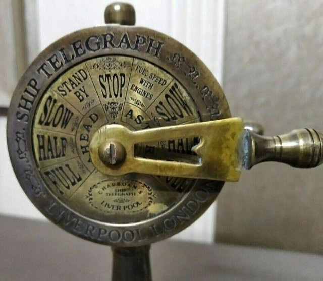 Antiker Marine-Telegraph von PRIME NAUTICAL aus Messing in Himmelblau und Gold, funktionstüchtiges nautisches Dekorationsobjekt für die Wand - Bild 1