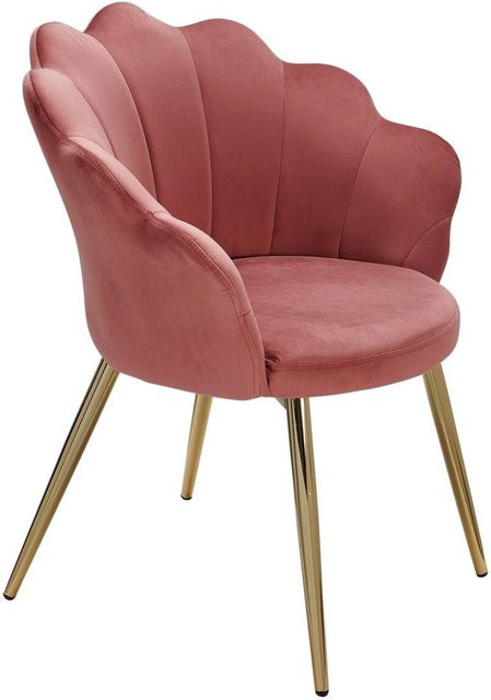 Wohnling Polsterstuhl aus Samt in Rosa und Gold mit Metallgestell, B/H/T: 47,5 x 80 x 53 cm - Bild 1